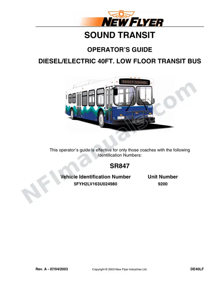 New Flyer DE40LF Manual Package - Sound Transit included manual preview
