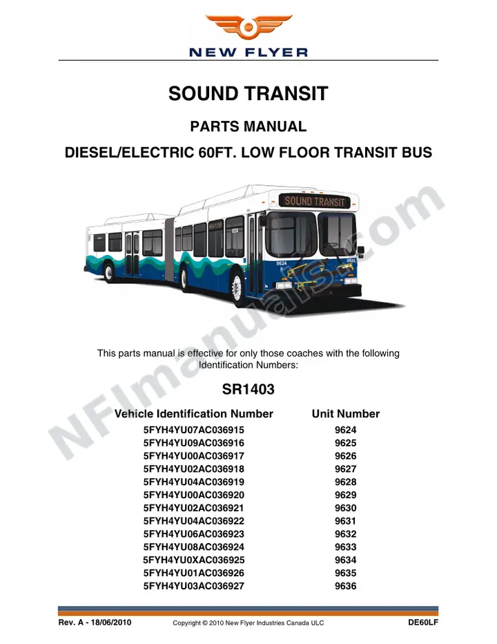 SR1403 Parts Manual, Sound Transit first-page preview