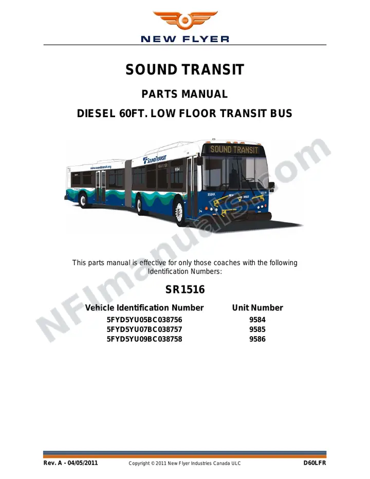 SR1516 Parts Manual, Sound Transit first-page preview