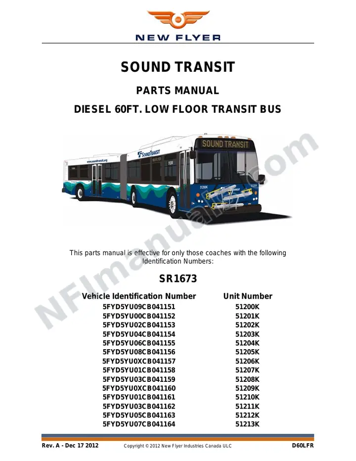 SR1673 Parts Manual, Sound Transit first-page preview
