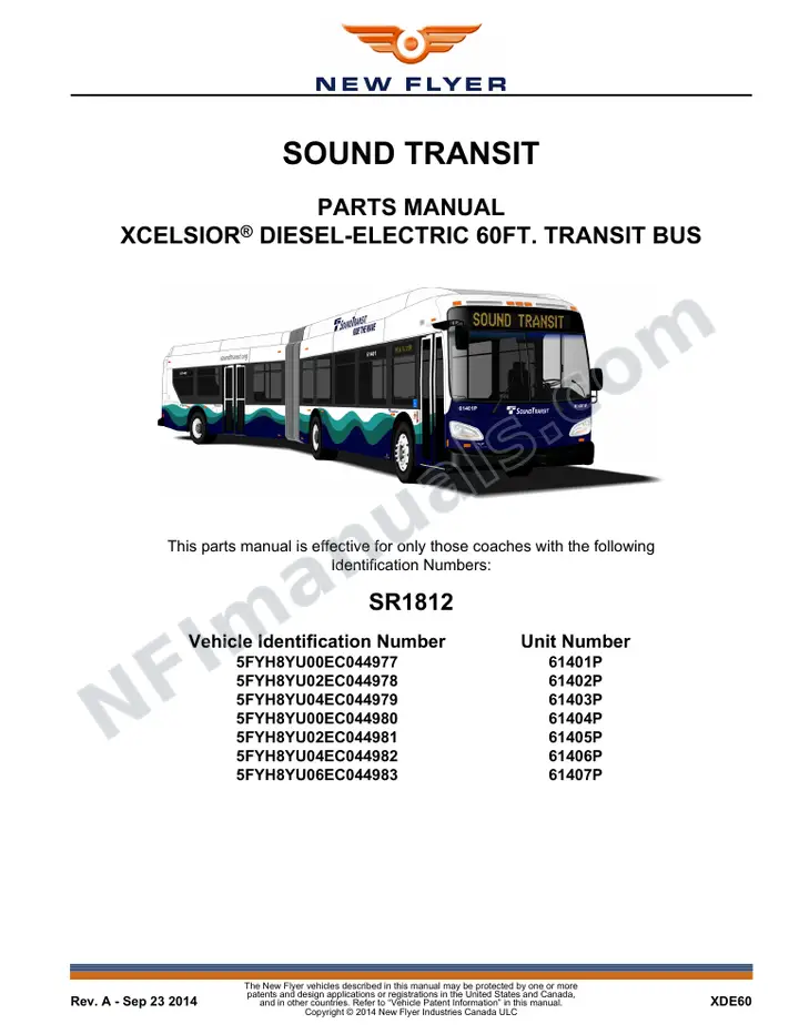 SR1812 Parts Manual, Sound Transit first-page preview