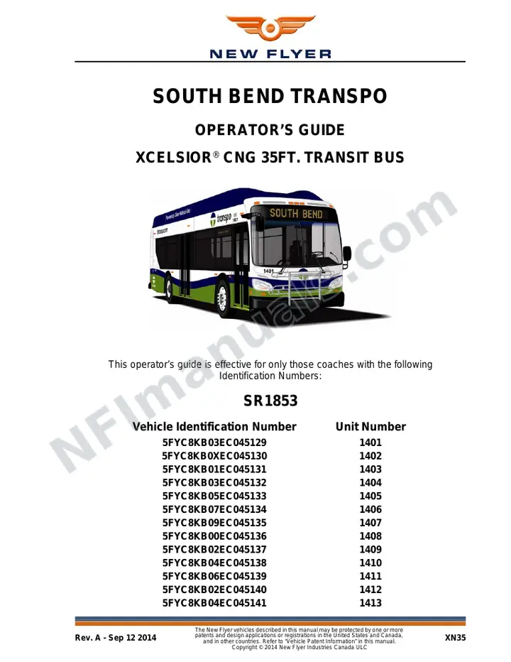 New Flyer XN35 Manual Package - South Bend Transpo included manual preview