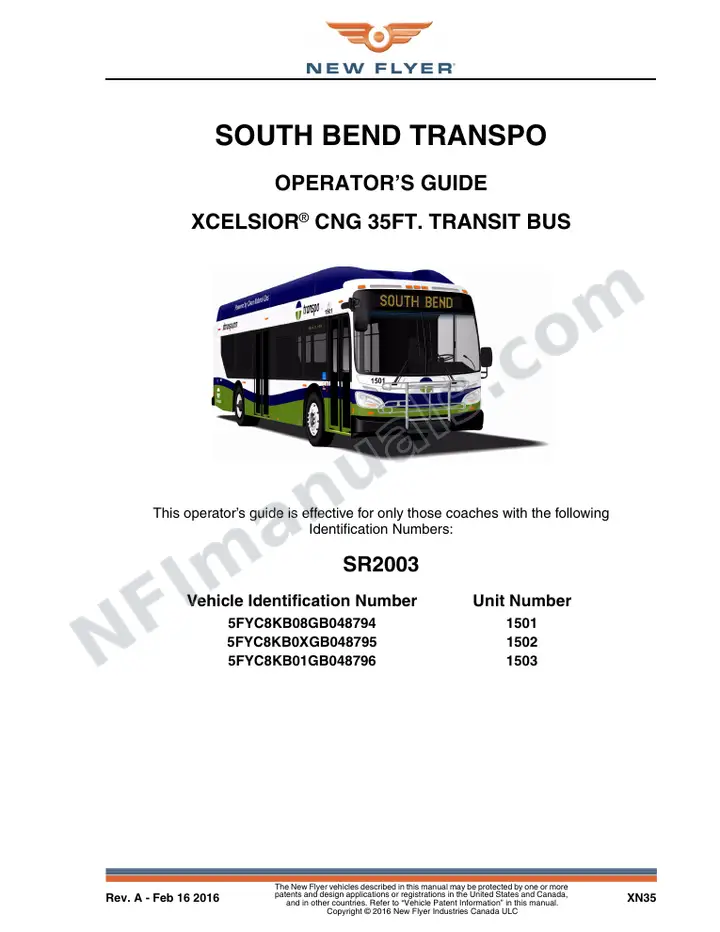 SR2003 Operator's Guide, South Bend Transpo first-page preview