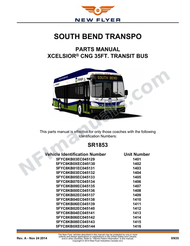 SR1853 Parts Manual, South Bend Transpo first-page preview