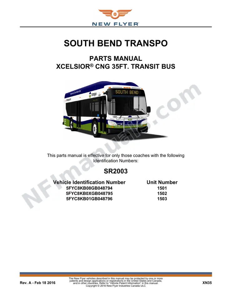 SR2003 Parts Manual, South Bend Transpo first-page preview