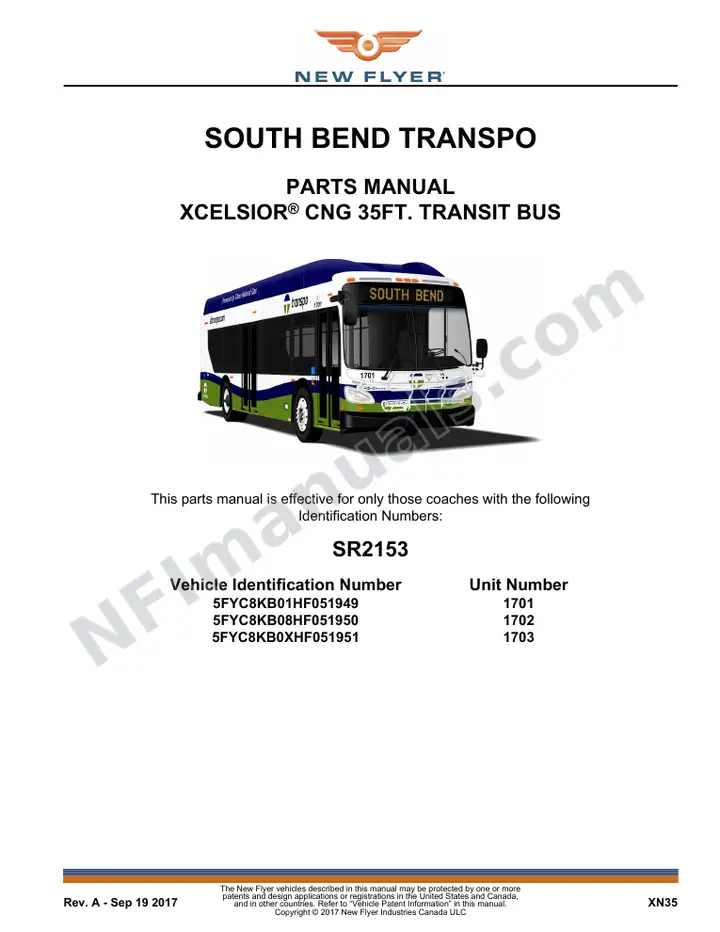 SR2153 Parts Manual, South Bend Transpo first-page preview