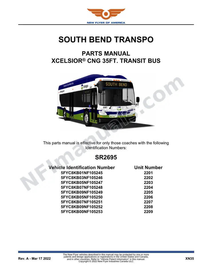 SR2695 Parts Manual, South Bend Transpo first-page preview