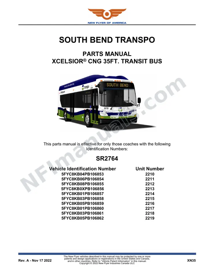 SR2764 Parts Manual, South Bend Transpo first-page preview