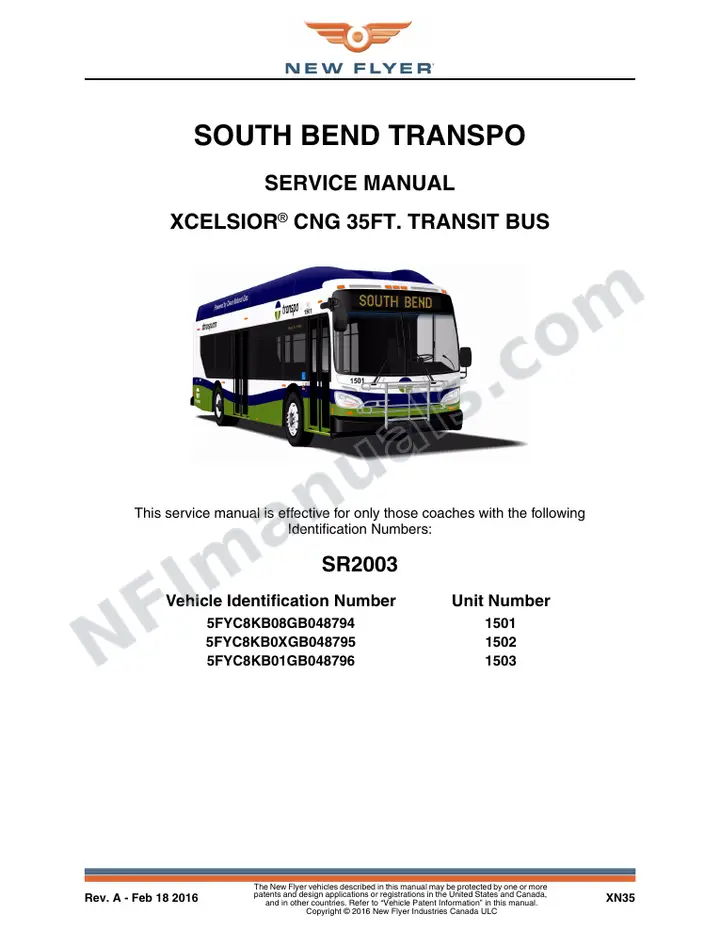 SR2003 Service Manual, South Bend Transpo first-page preview