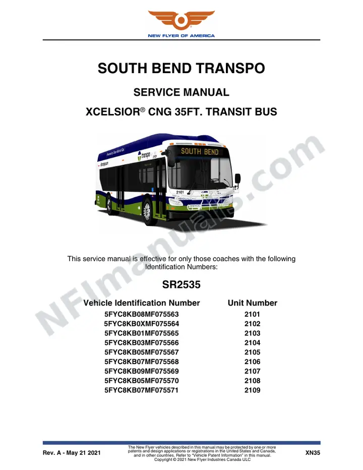 SR2535 Service Manual, South Bend Transpo first-page preview