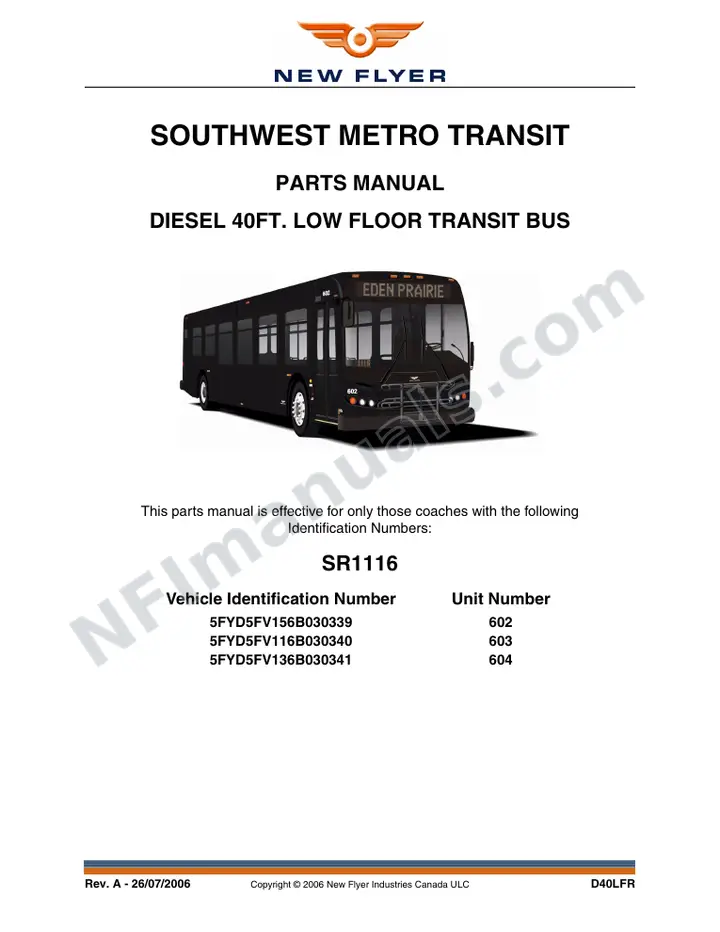 SR1116 Parts Manual, Southwest Metro Transit first-page preview