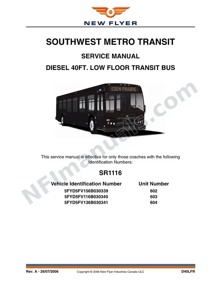 SR1116 Service Manual, Southwest Metro Transit first-page preview