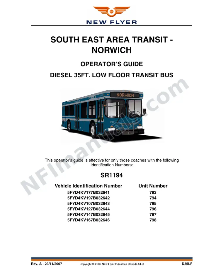 SR1194 Operator's Guide, South East Area Transit - Norwich first-page preview