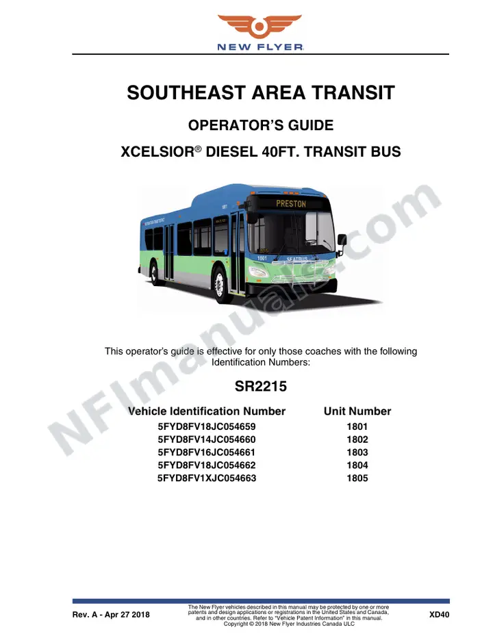 New Flyer XD40 Manual Package - Southeast Area Transit included manual preview