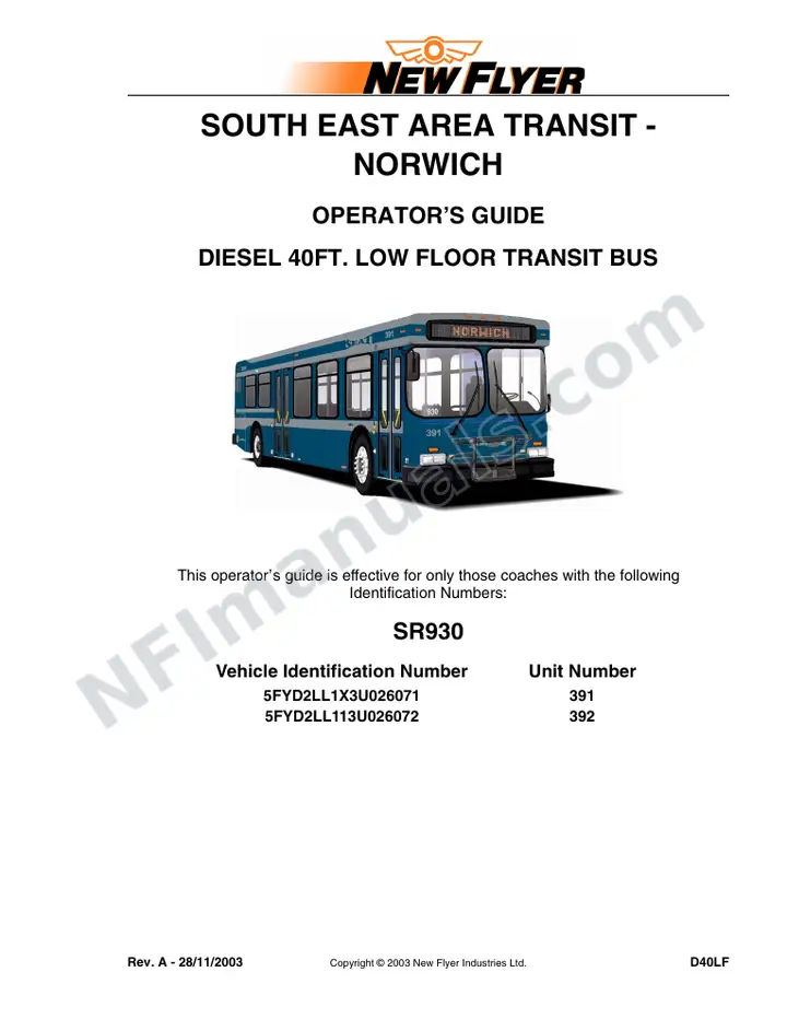 SR930 Operator's Guide, South East Area Transit - Norwich first-page preview