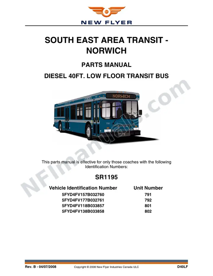SR1195 Parts Manual, South East Area Transit - Norwich first-page preview