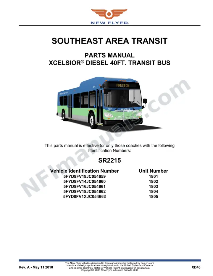 SR2215 Parts Manual, Southeast Area Transit first-page preview
