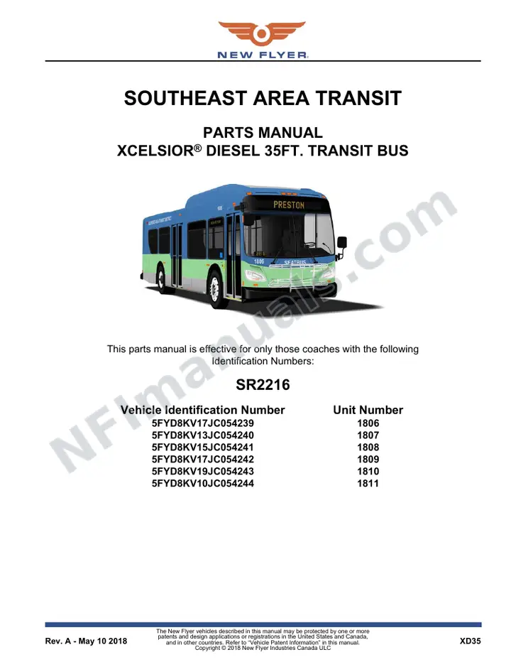 SR2216 Parts Manual, Southeast Area Transit first-page preview