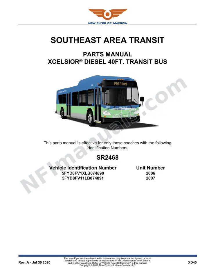 SR2468 Parts Manual, Southeast Area Transit first-page preview