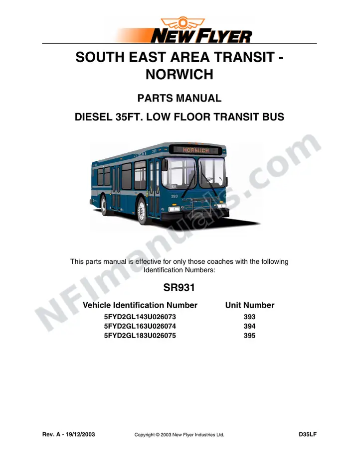 SR931 Parts Manual, South East Area Transit - Norwich first-page preview