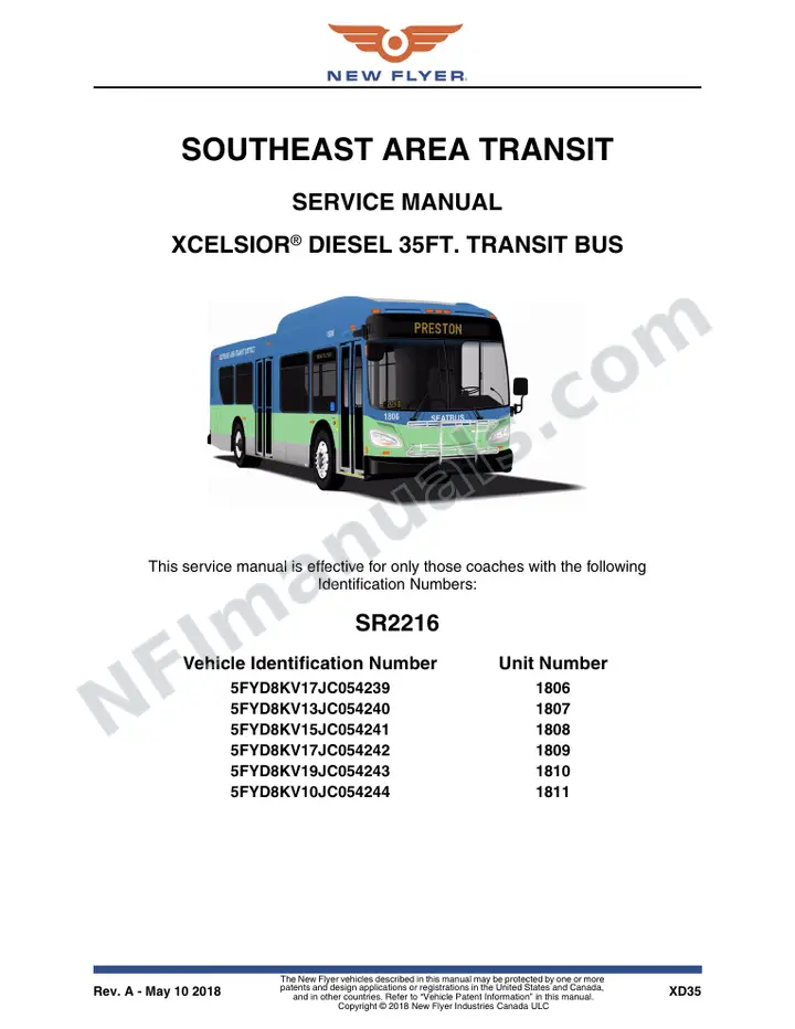 SR2216 Service Manual, Southeast Area Transit first-page preview