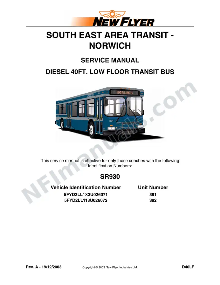 SR930 Service Manual, South East Area Transit - Norwich first-page preview