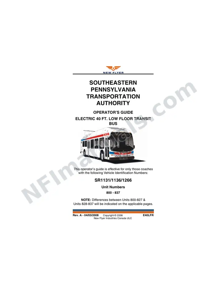 New Flyer E40LFR Manual Package - Southeastern Pennsylvania Transportation Authority included manual preview