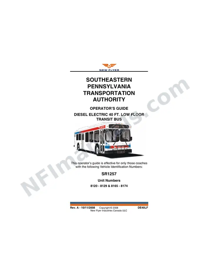 New Flyer DE40LF Manual Package - Southeastern Pennsylvania Transportation Authority included manual preview
