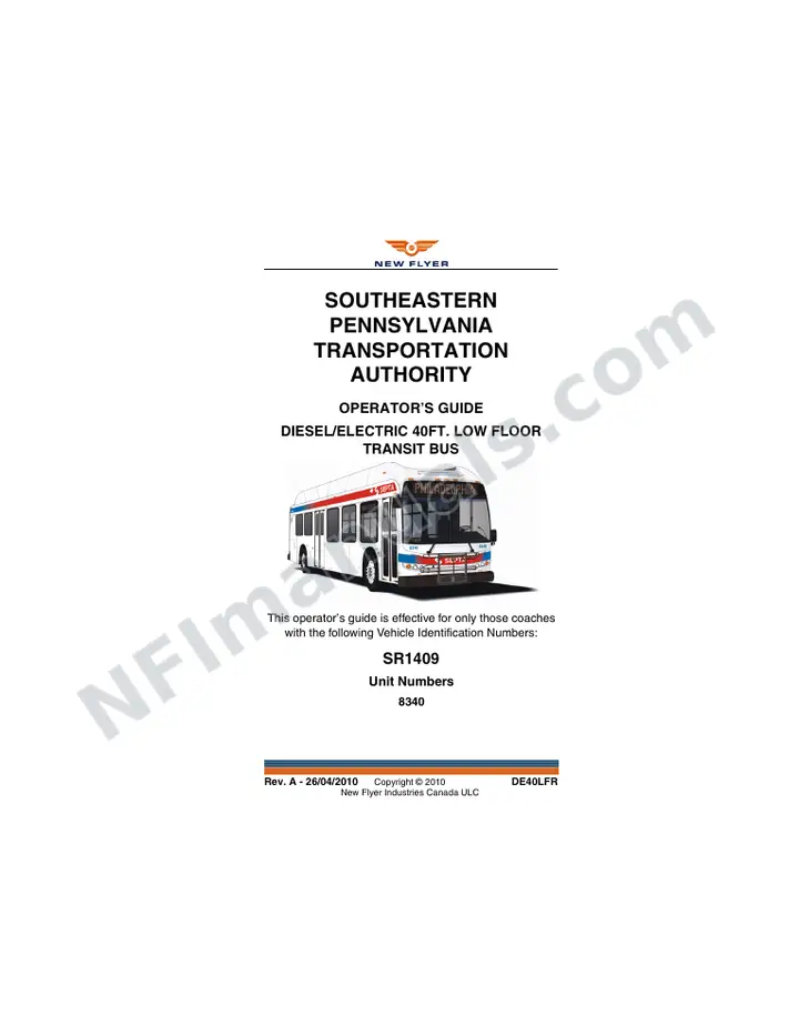 New Flyer DE40LFR Manual Package - Southeastern Pennsylvania Transportation Authority included manual preview