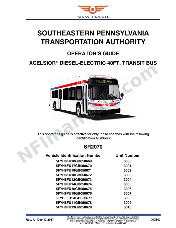 New Flyer XDE40 Manual Package - Southeastern Pennsylvania Transportation Authority included manual preview