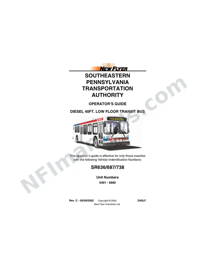 New Flyer D40LF Manual Package - Southeastern Pennsylvania Transportation Authority included manual preview