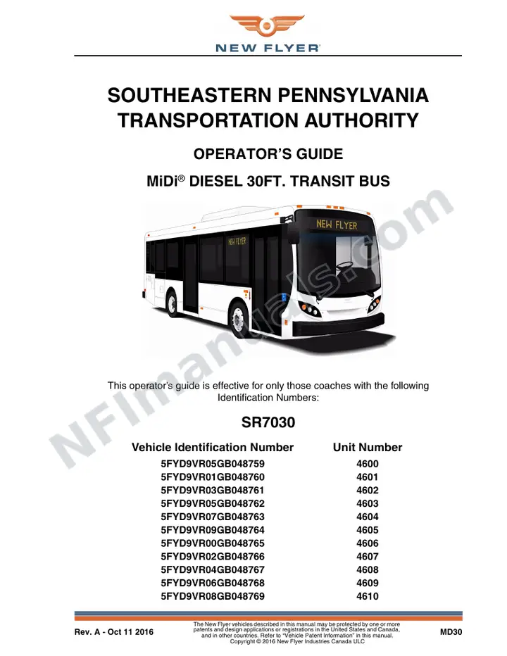 SR7030 Operator's Guide, SEPTA first-page preview