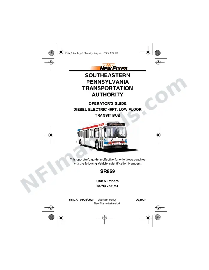 SR859 Operator's Guide, SEPTA first-page preview
