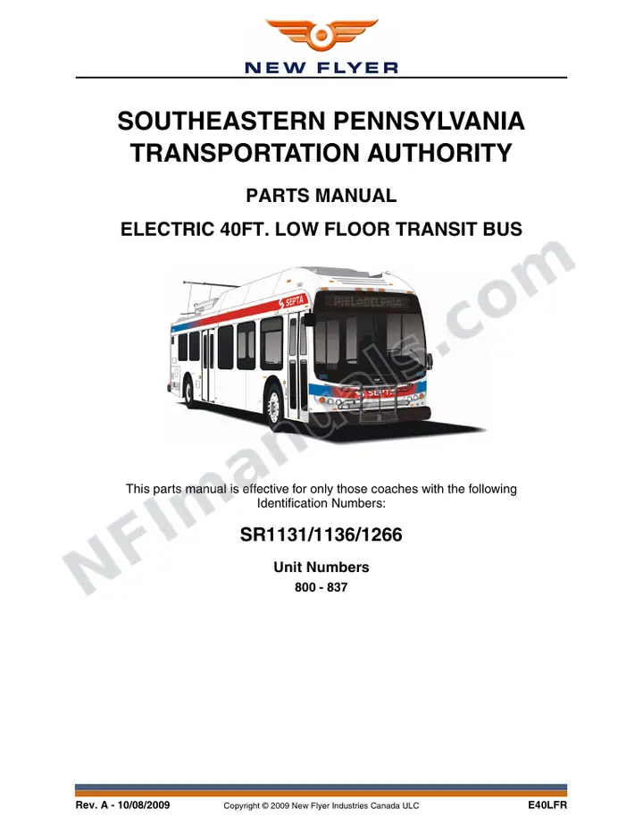 SR1131_1136_1266 Parts Manual, SEPTA first-page preview