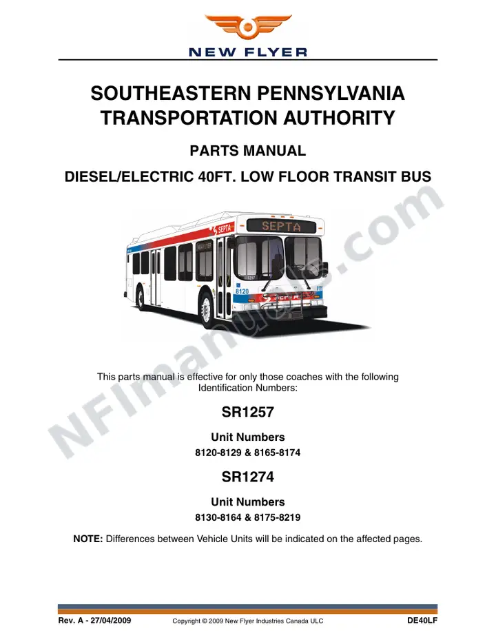 SR1257/1274 Parts Manual, SEPTA first-page preview