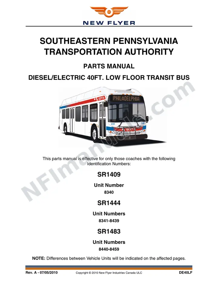 SR1409_1444_1483 Parts Manual, SEPTA first-page preview