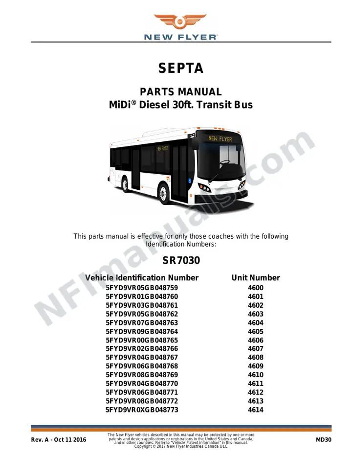 SR7030 Parts Manual, SEPTA first-page preview