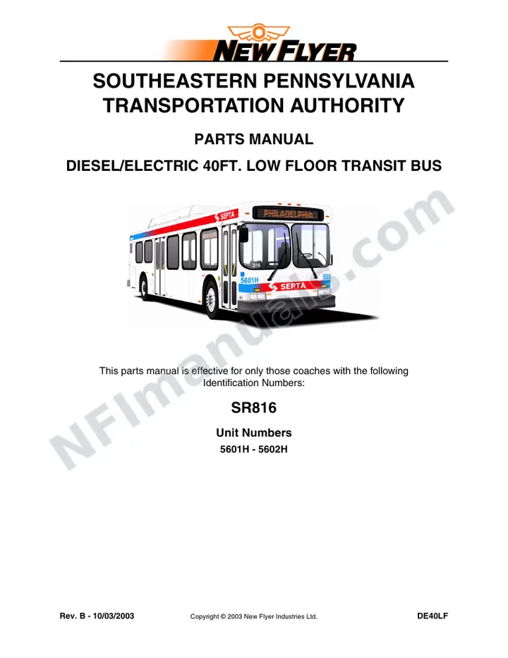 SR816 Parts Manual, SEPTA first-page preview