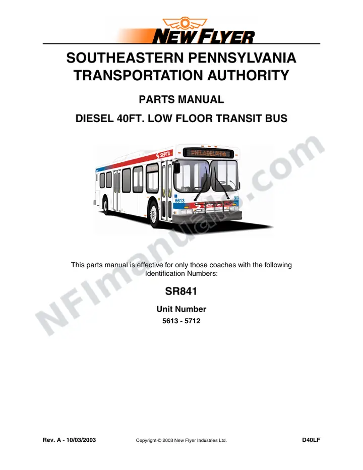 SR841 Parts Manual, Southeastern Pennsylvania Transportation Authority (SEPTA) first-page preview