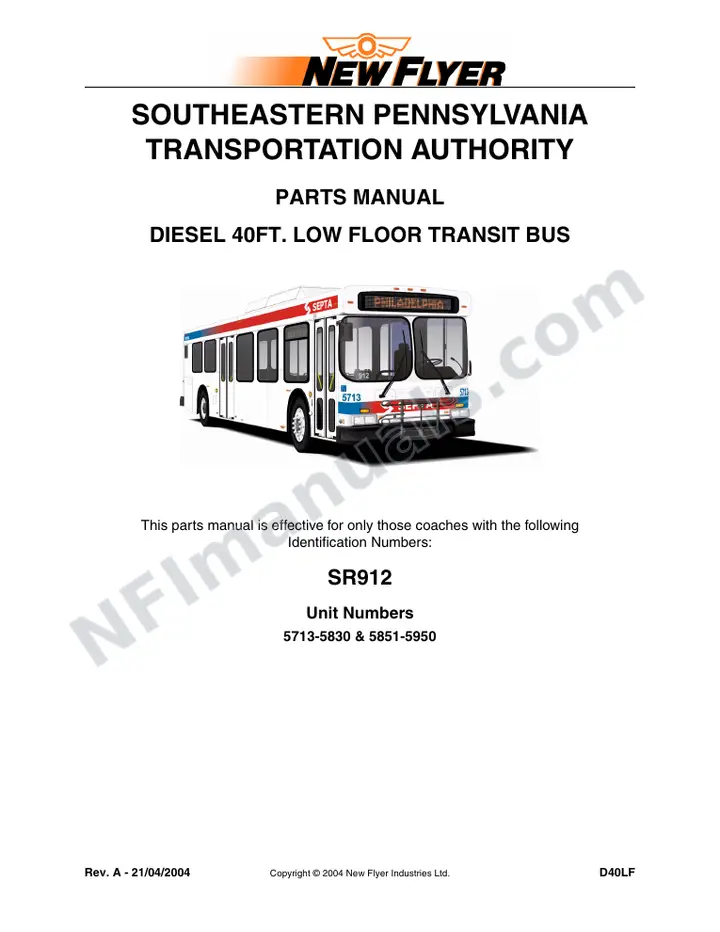 SR912 Parts Manual, SEPTA first-page preview
