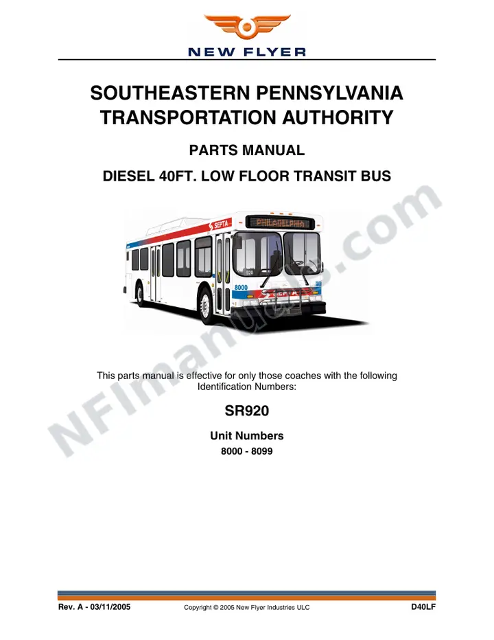 SR920 Parts Manual, SEPTA first-page preview