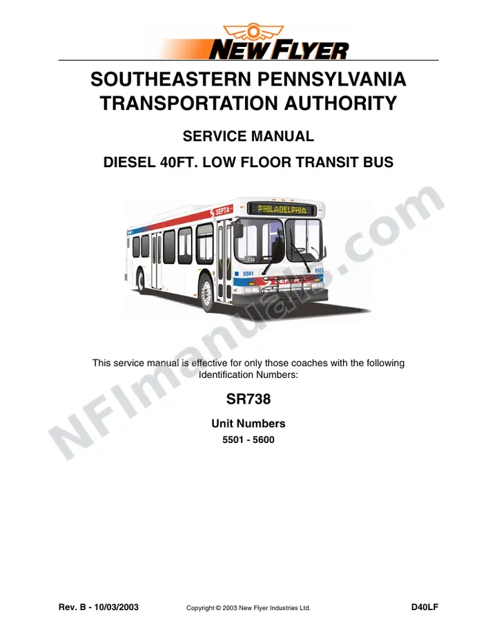 SR738 Service Manual, Southeastern Pennsylvania Transportation Authority (SEPTA) first-page preview