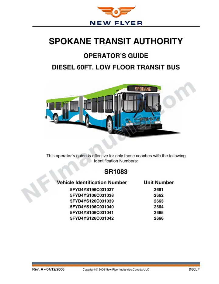 New Flyer D60LF Manual Package - Spokane Transit included manual preview