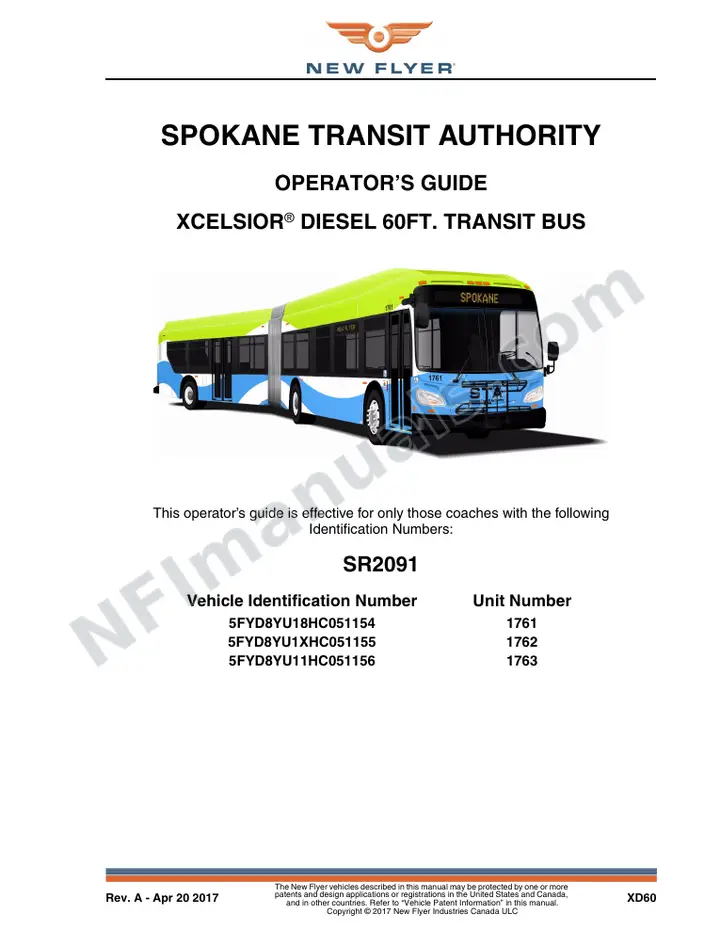 New Flyer XD60 Manual Package - Spokane Transit included manual preview