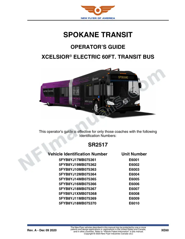 New Flyer XE60 Manual Package - Spokane Transit included manual preview