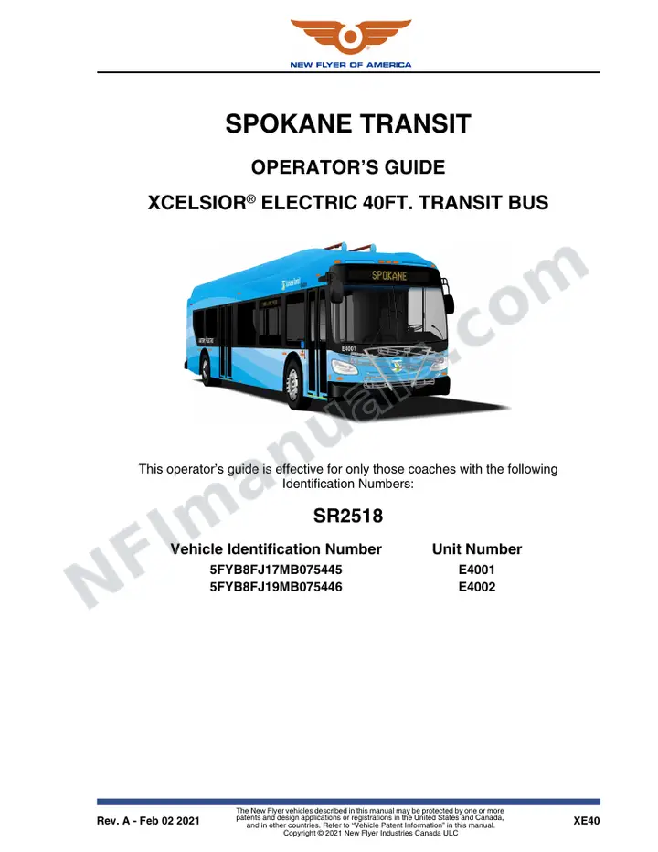 New Flyer XE40 Manual Package - Spokane Transit included manual preview