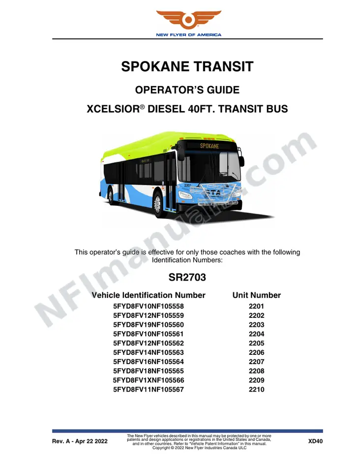New Flyer XD40 Manual Package - Spokane Transit included manual preview