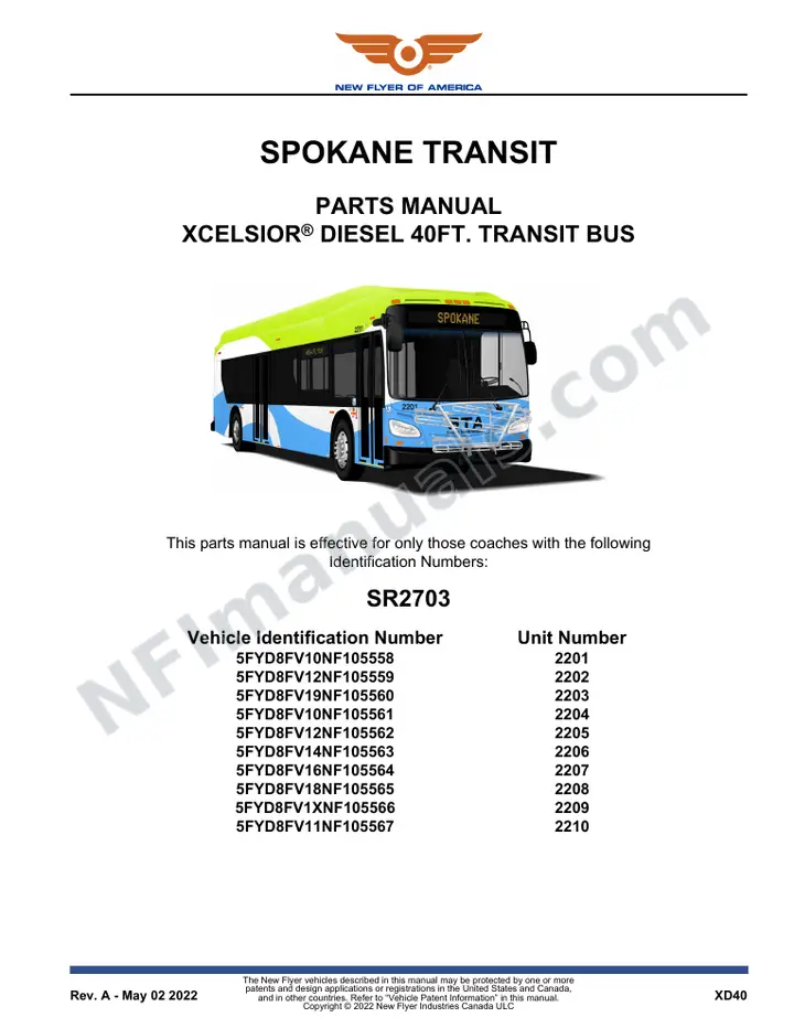 SR2703 Parts Manual, Spokane Transit first-page preview