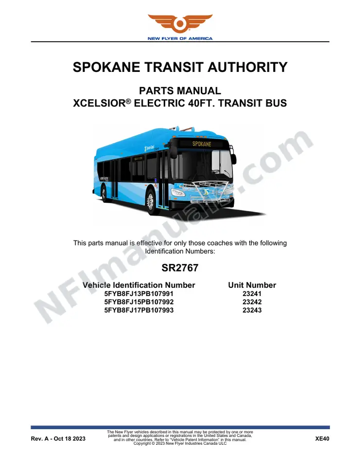 SR2767 Parts Manual, Spokane Transit Authority first-page preview