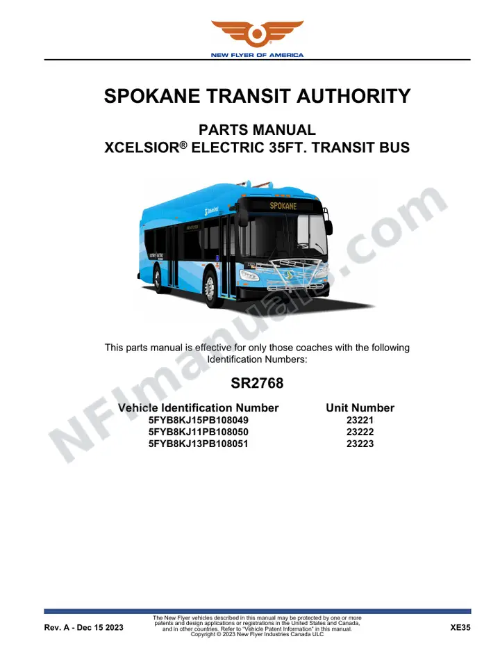 SR2768 Parts Manual, Spokane Transit Authority first-page preview